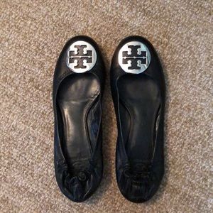 Tory Burch Reva Flat Black with Silver Buckle
